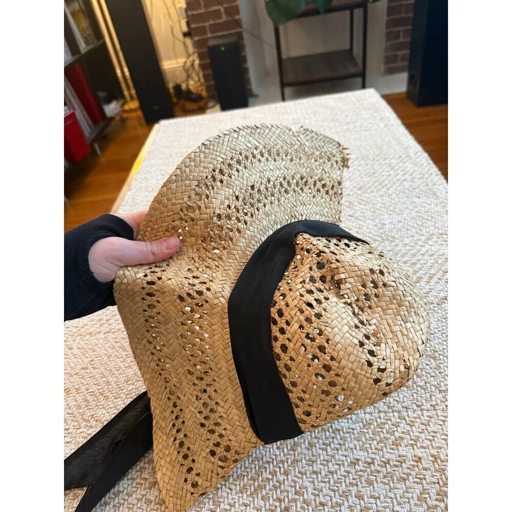 Woven Straw Sun Hat with Black Ribbon Bow
